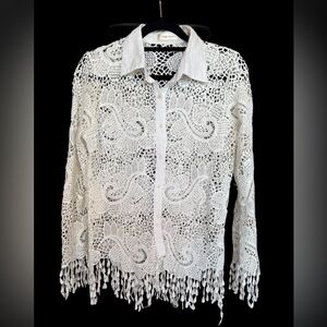 Simply Couture White Lace Crochet Blouse minor detail in one of the sleeves